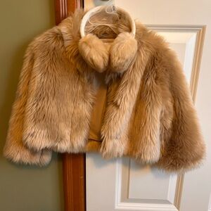 Size 4 T Janie and Jack faux fur coat and ear muffs.  GUC ( used twice )